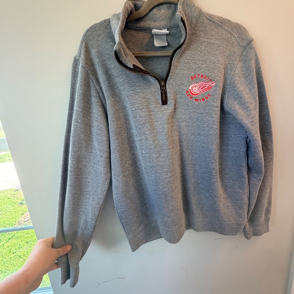 NHL Detroit Red Wings Quarter Zip Pullover Women Small Grey Ribbed Sporty NHL